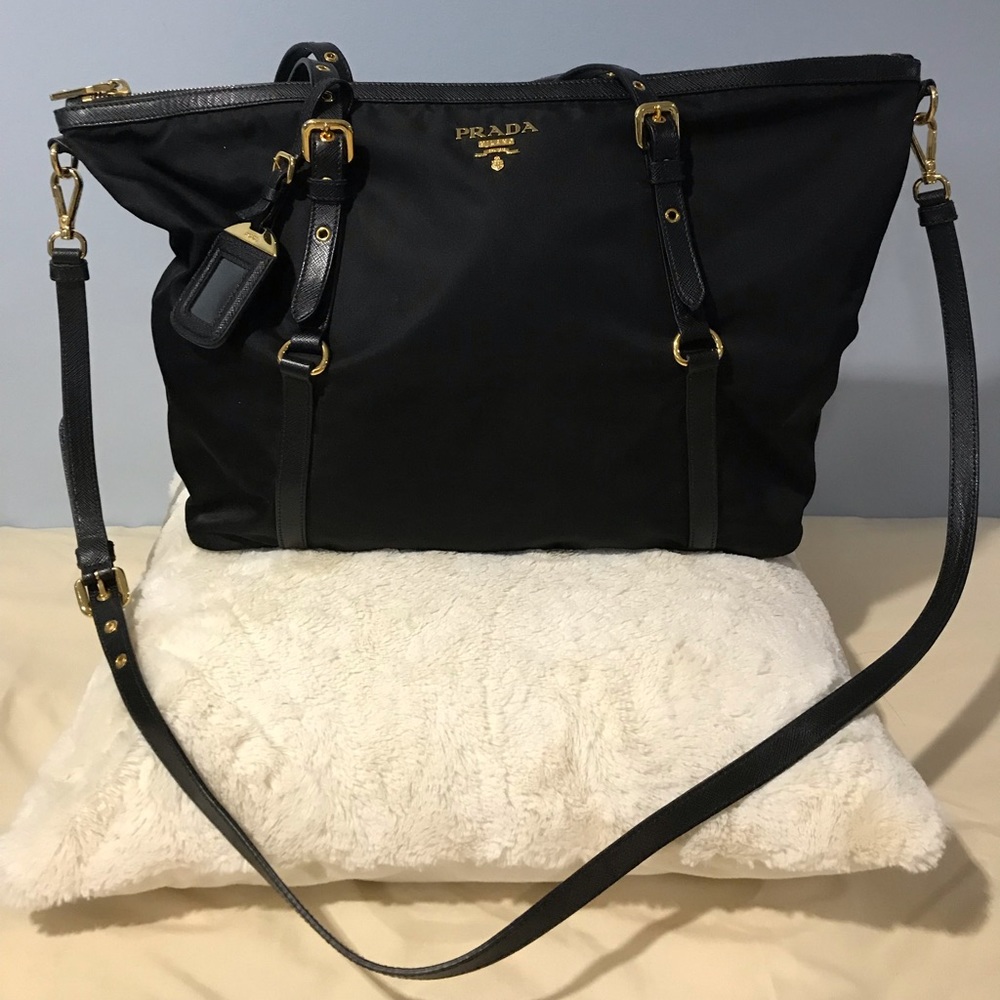 Prada Tessuto Saffian Black Shoulder Tote Bag